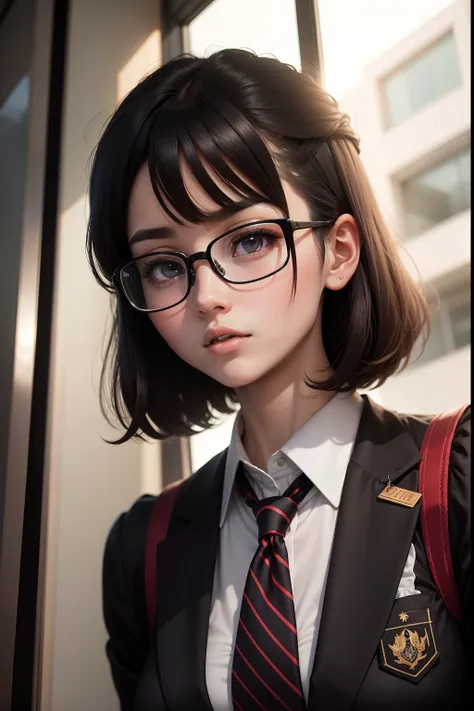 A dark-haired　eye glasses　Mini Uniform　chairman　Looming　female high-school student