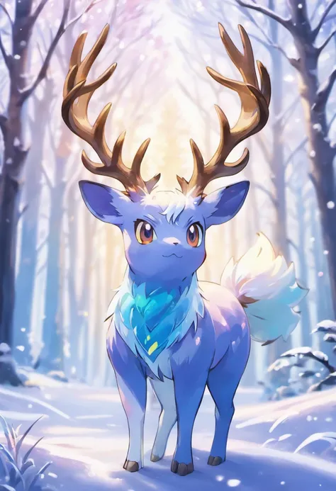 (a)unique,pokemon,antlers, (best quality),ultra-detailed, (realistic:1.37), (vivid colors), (bokeh), (HDR) blue in color, has frost powers