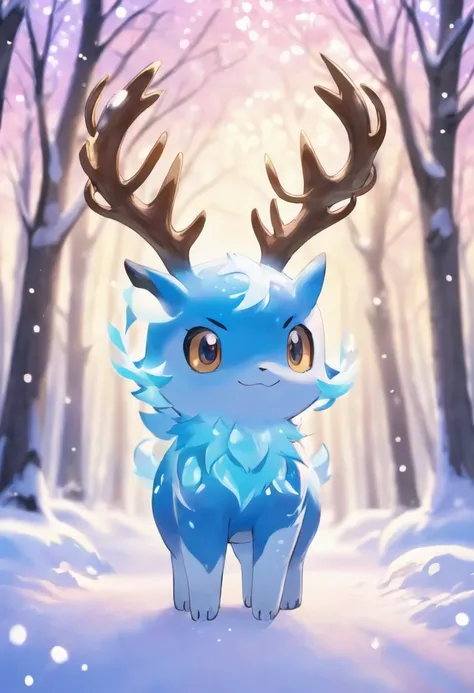 (a)unique,pokemon,antlers, (best quality),ultra-detailed, (realistic:1.37), (vivid colors), (bokeh), (HDR) blue in color, has frost powers