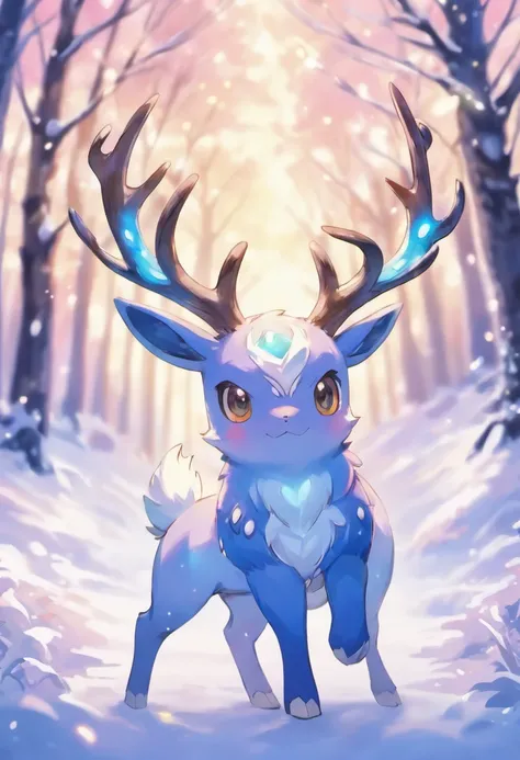 (a)unique,pokemon,antlers, (best quality),ultra-detailed, (realistic:1.37), (vivid colors), (bokeh), (HDR) blue in color, has frost powers