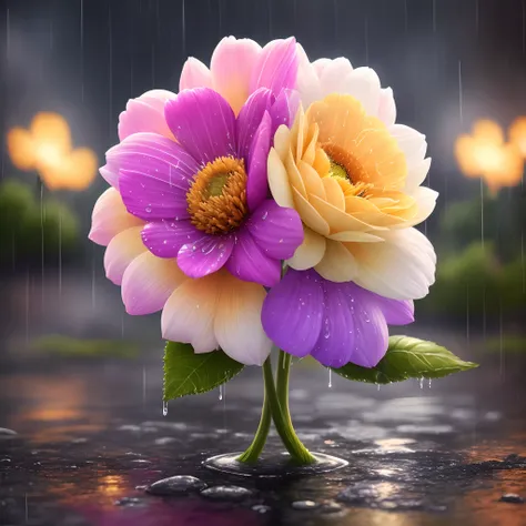 Flower, shiny, rain, sparkles, 10k hd, love,  light, hyper realistic, colorful, ethereal, other worldly, unique, glowing flower