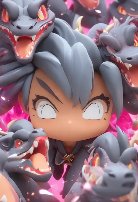 3D blind box，Q version big head，Cute girls，full bodyesbian，Stand with your hands crossed，Pouting，Anthropomorphic dragon shape，Round Visualizer，simple grey background