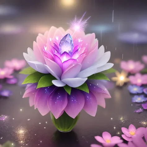 Flower, shiny, rain, sparkles, 10k hd, love,  light, hyper realistic, colorful, ethereal, other worldly, unique, glowing flower, sparkling, hyper 3d, sparkling flower, crystal, planet, flower mutated, gorgeous