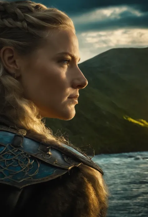 Ragnar e Lagertha em Valhalla,  Biomechanicals, estranho, assustador, Pesadelo, cores muito brilhantes, light particles, com luz brilhante, Mshiff, Arte do papel de parede, Papel de parede UHD