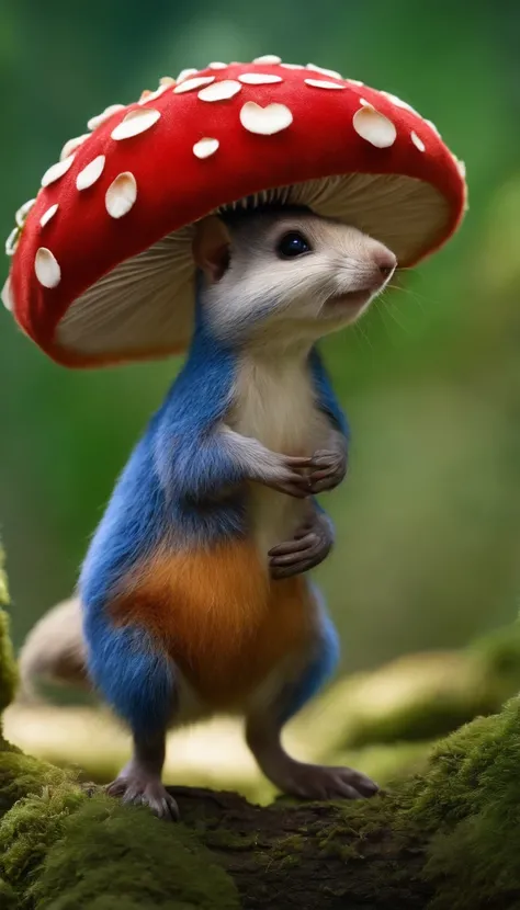 adorable creature，Semelhante a uma mistura de coelho e cenoura, 可爱, fofo, peludo, Felpudo, Floresta, Cogumelos, Wear a mushroom hat