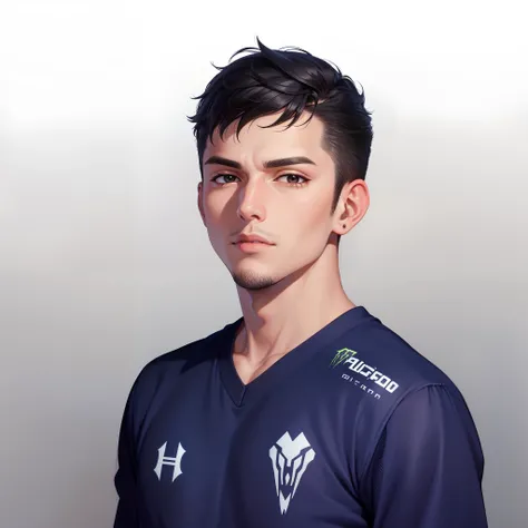 Attractive profile picture, masterpiece, ultra-precise rendering, handsome man, simple design, 4K, black hair, handsome man, clean skin, monster energy logo, detail logo, man with facial hair