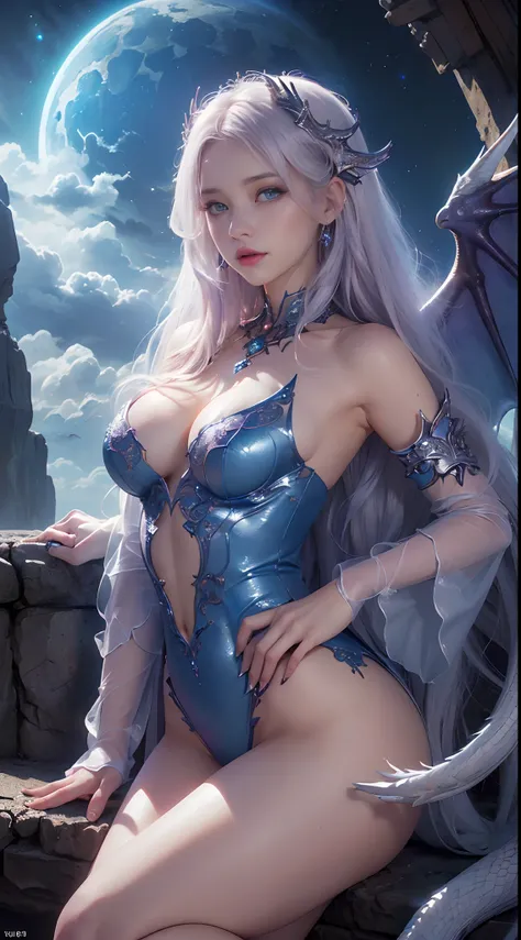 ((necesitar)), ((tmasterpiece)), (Un detallado), seductive succubus, White Dragon, Ethereal Beauty, Posarse en las nubes, (fantasy illustrations:1.3), Una mirada cautivadora, Postura encantadora, delicate dragon wings, encanto de otro mundo, mystical sky, ...