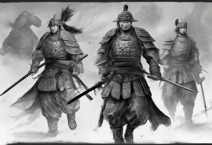 Chinese soldiers, shields, swords, battle-ready armor, disciplined formations, powerful warriors, intricate designs on shields and swords, determined soldiers, ancient battlefield, fierce fighting scenes, heroic acts, historical battle reenactment, masterf...