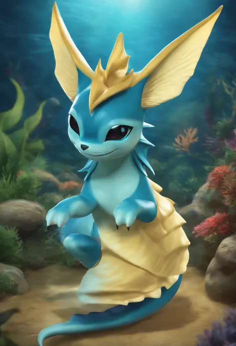 Vaporeon from Pokémon, performing a downward dog yoga pose