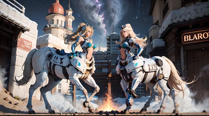 In a very grand scene,The extra-large wide-angle lens captures the appearance of a female centaur。She is tall,It has the ultimate curvy beauty,The muscles are slender and firm,Beautiful lines。Her facial features are tough and coquettish,Always with a sunny...