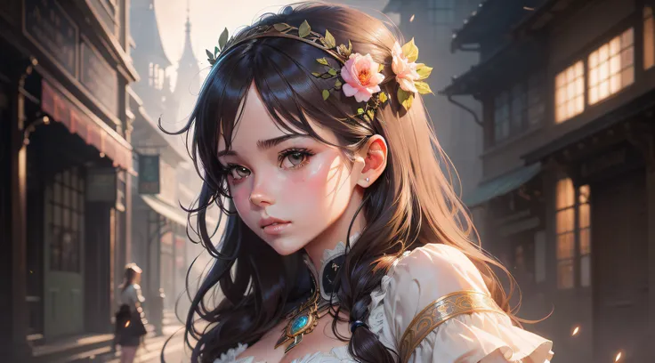 lofi girl - cute look - anime, intricate, elegant, mist, highly detailed, digital painting, artstation, concept art, smooth, sharp focus, illustration, art by artgerm and greg rutkowski and alphonse mucha and iamag detailed portrait