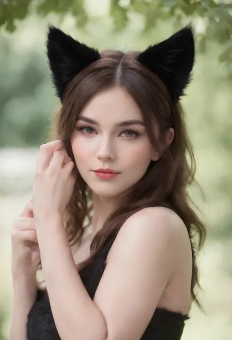 (high resolution, masterpiece), close-up, soft skin, [(cat ears, black fur, pink inside:1.2), (kissing, romantic, intimate):1.3]