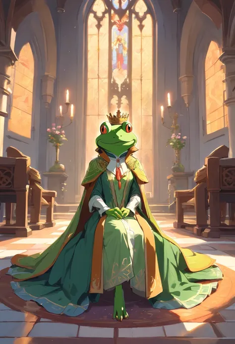 ((dressed in medieval European aristocratic clothes)), ((anthropomorphic humanoid frog)), intricate Gleebles work, ((throne room)), sumptuous decoration, aristocratic clothes, noble clothes , Small Head, Ogro Monstruzo, Titan, Leather Shoes, Soft Lighting,...