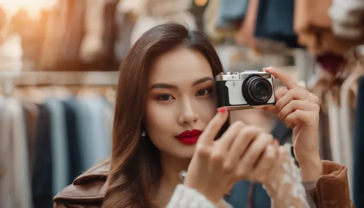 Young women taking photo to shoes with cell telephone or smartphone digital camera for post to sell online on the Internet and preparing pack product box.