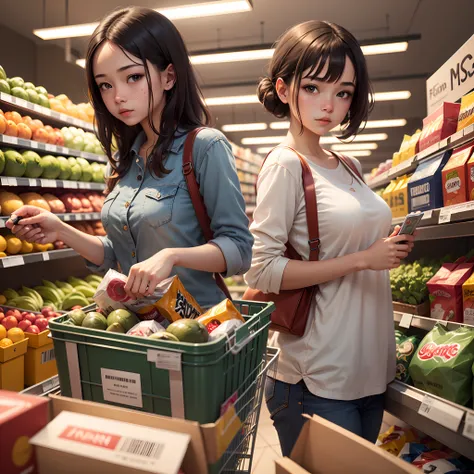 (masterpiece), best quality, high resolution, highly detailed, detailed background, perfect lighting, 1girl, grocery store