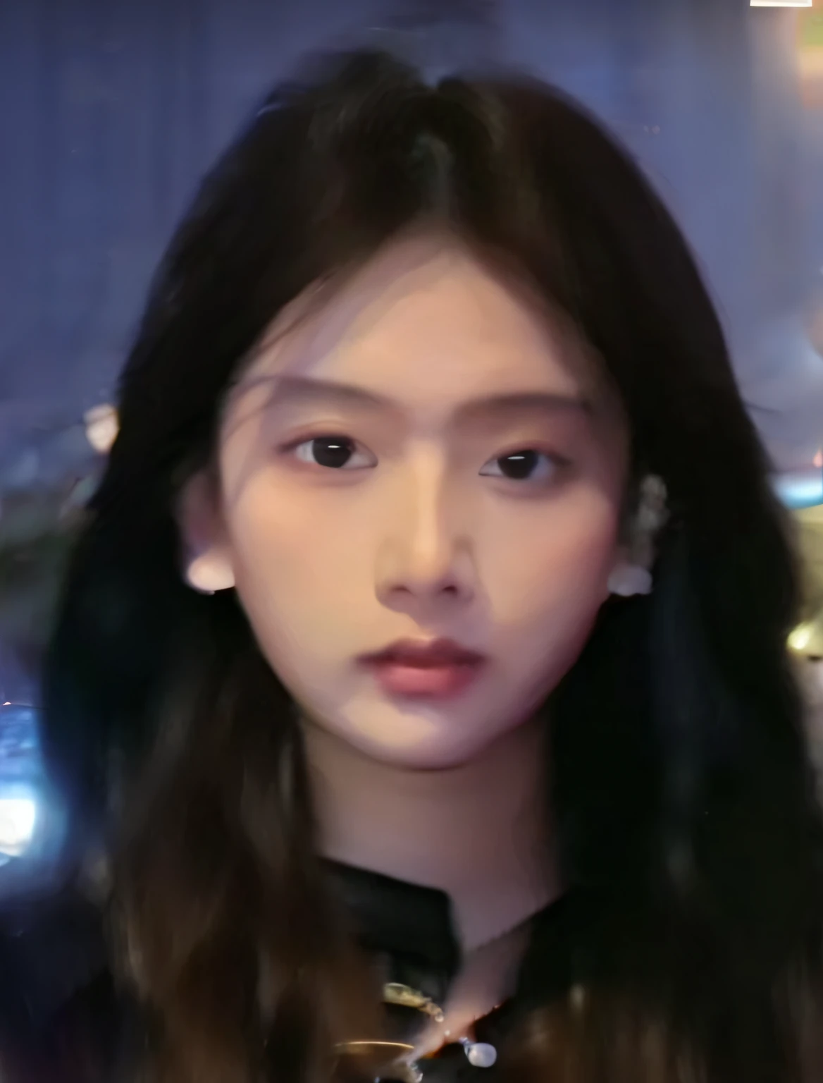 there is a woman with long hair and a black jacket, portrait of jossi of blackpink, young wan angel, with round face, her face looks like an orchid, young lovely Korean faces, Realistic. Cheng Yi, Korean symmetrical face, pale round face, gongbi, Yun Ling,...