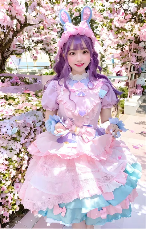 Alafe in pink and blue satin dress and crown, Lolita style, Lolita Fashion, portrait of the magical Lolita girl, Belle Delphine, angelic pretty, fairycore, kawaii decora rainbowcore, style of magical girl, very very kawaii, Kawaii Style, candy pastel, nffs...