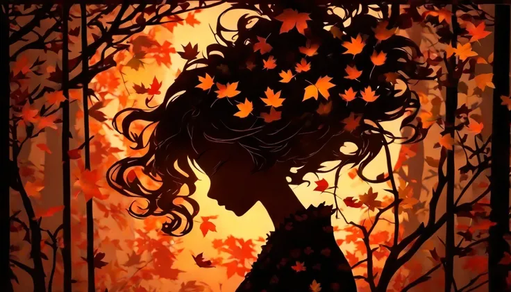 (Silhouette Art,cutouts:1.6)
(((Paper cutting art,A world where only black exists:1.3)

(Cowboy Shot),1 girl,Solo,
(Kimono Girl,profile:1.2),white, Clear and beautiful face,

BREAK
(Single autumn leaves)
Textured glass background,