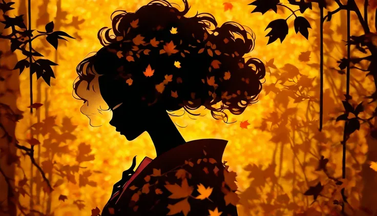 (Silhouette Art,cutouts:1.6)
(((Paper cutting art,A world where only black exists:1.3)

(Cowboy Shot),1 girl,Solo,
(Kimono Girl,profile:1.2),white, Clear and beautiful face,

BREAK
(Single yellow autumn leaves)
Textured glass background,