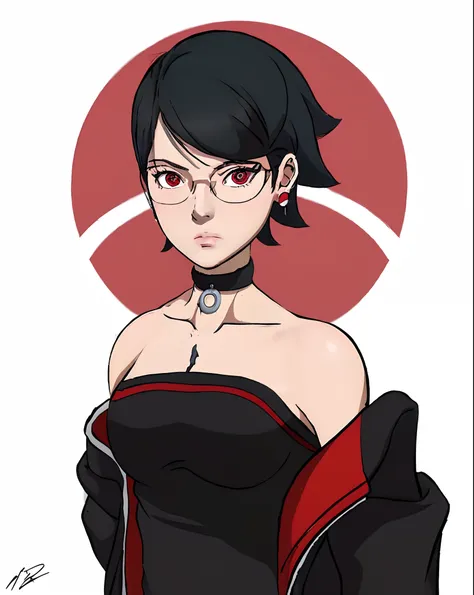 a drawing of a woman in a black dress with red eyes, female protagonist 👀 :8, ryuko matoi, portrait of a female anime hero, pers...