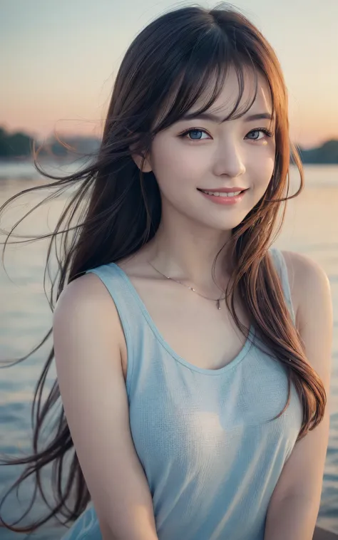 (8k, Best Quality, Masterpiece:1.2), (Realistic, Photorealistic:1.37), Ultra Detail, 1 Girl,Cute,Solo,Beautiful Detailed Sky,Date,(Blush),(Smile:1.15),(Closed Mouth)Small Breasts,Beautiful Detailed Eyes,(Long Hair: 1.2),Floating Hair NovaFrogStyle, Upper B...