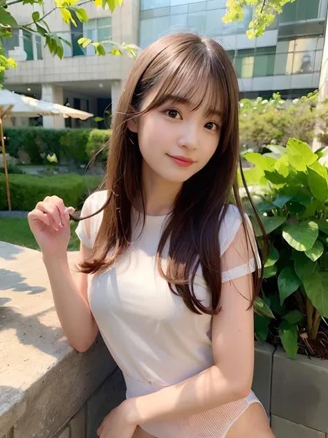 (Photorealsitic:1.4)、best qualtiy、extremely delicate and beautiful、A highly detailed、hight resolution、One girl、A smile、full body Esbian、Taut shirt、A dark-haired、length hair、elbow groves、beatiful detailed eyes、cinematlic lighting、Gold Bodysuit、beauty legs