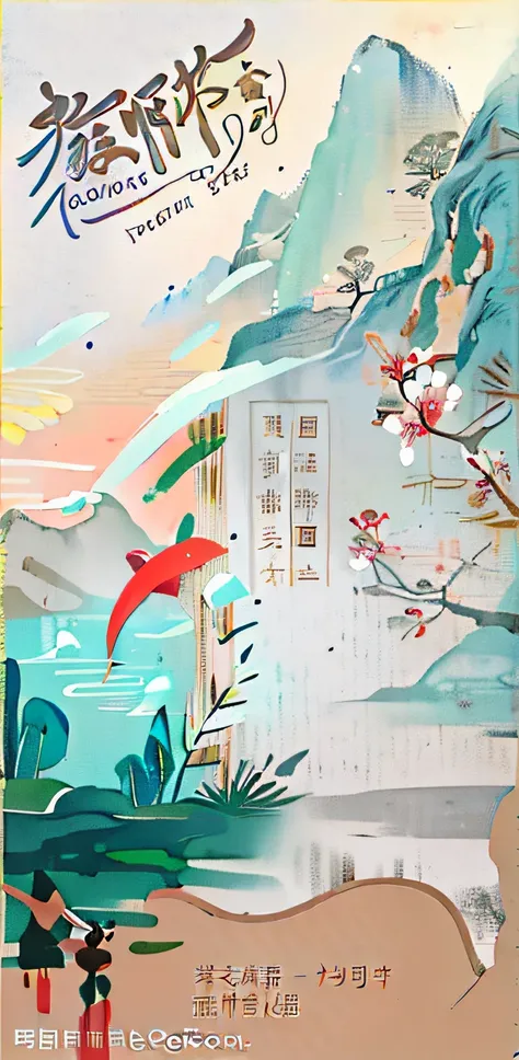 Chinese Teachers Day poster with a woman, Chinese painting style, Chinese watercolor style, Chinese style painting, surreal waiizi flowers, Inspired by Xiao Yuncong, Chiba Yuda, inspired by Ma Yuanyu, inspired by Xie Shichen, chinese surrealism