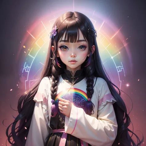 rainbow、kawaii girl、Mystical and geometric background