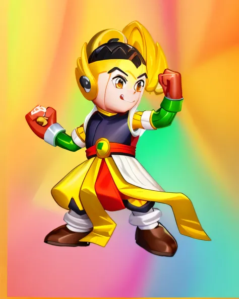 a cartoon boy in a yellow and green outfit is running, chinese warrior, nanquan, inspired by Fan Kuan, xianxia hero, toonix character, guan yu, hero action pose, mapo tofu cartoon, official illustration, qiangshu, tang mo, chibi, nezha, bian lian, hero 2 d...