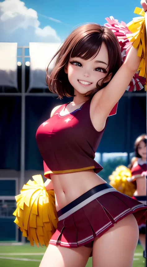 8K raw photos、Beautuful Women:2.0、20yr old、jpn、Cute Baby Turtle、nedium breasts、((cheer girl:1.5))、a miniskirt、beautiful eyes finely detailed、⁶、((Brown eyes:1.2))、beautiful double eyelid、eyeshadows、Perfect eye makeup、((A smile:1.6))、Beautiful and thin legs、...