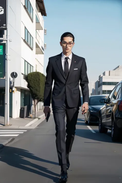 1boy, teacher, blazer and business suit, nerd, glasses, realistic, short hair, full body, wide angle, 8k, photography, japan tea...