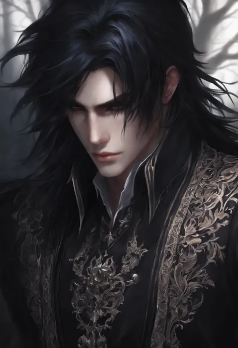 Gothic Dark anime boy with long hair