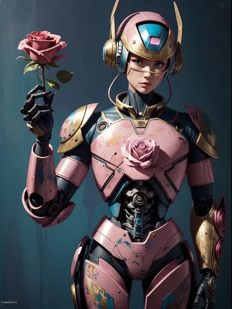 Retro futuristic robot with a rose in his hand, Romantic, a lot of details, Proper anatomy of the body, (Extreme detailing), ((Стиль Daniela-Uhlig:0.5/Charlie-Bauer:0.5)), ((Impasto painting)) , ((Best Quality, Masterpiece)), ((Perfect anatomy of the body)...