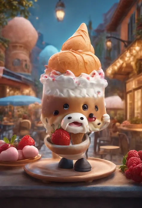 Anthropomorphic ice cream，Adventures，Masterpiece, ultraclear, extreme hight detail