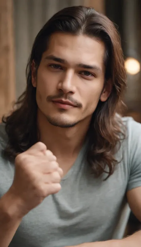 Atmosphere like Çağatay Ulusoy、Malay Man、twinks、The long-haired、Wild、35 years、50 years old、draconian、drooing eyes、well-muscled、Film actor、a scene from a movie、The tattoo