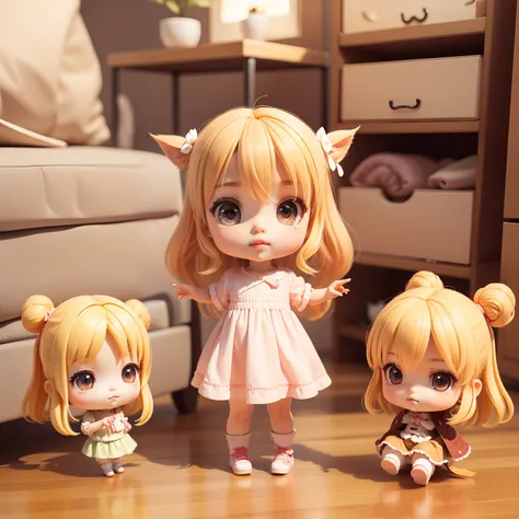 Cute Baby Chibi Anime、(((Chibi 3D))) (Best Quality), (masutepiece)、Blonde long hairstyle、display home