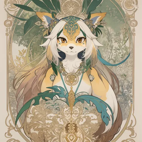 highres, top quality, best quality, paid reward available, High-quality illustrations by Alfons Mucha, unparalleled masterpiece, perfect artwork, absurdres, logo mark, stamp, Geometric pattern, vector-art, masterpiece(kemono, furry anthro)flower,