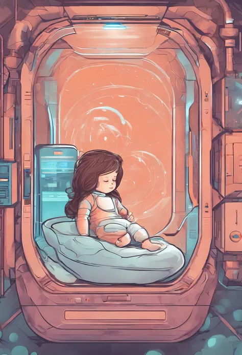 a baby girl with brown hair sleeping in a Cryosleep Chamber