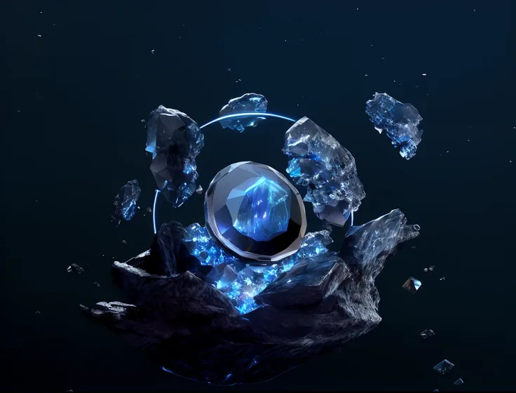 There is a very large object floating in the water, depicted as a 3 d render, 8 K high detail concept art, glowing crystal on a rock, blueshift render, 3D digital art 4K, blue crystal exploding, 4k highly detailed digital art, cycles4d render, Rendered in ...