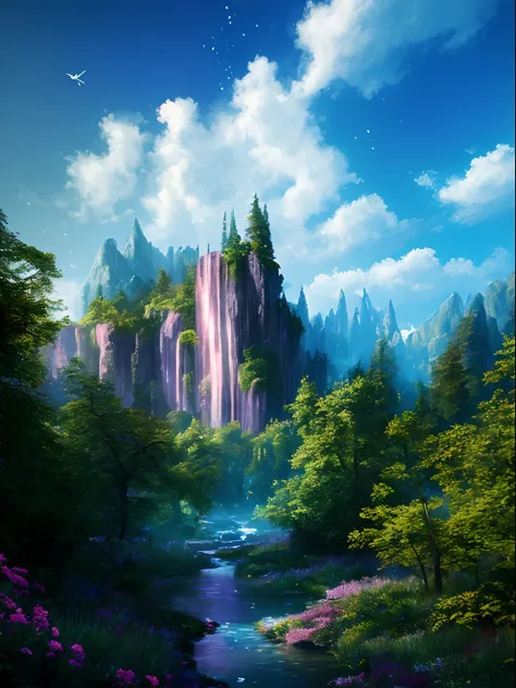 masterpiece, best quality, high quality,extremely detailed CG unity 8k wallpaper, An enchanting and dreamy scene of a fantasy forest, with towering trees, glowing mushrooms, and hidden fairy glens, creating a sense of mystique and enchantment, artstation, ...