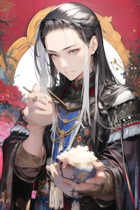 (absurdres, highres, ultra detailed), 1 male, adult, handsome, tall muscular guy, broad shoulders, finely detailed eyes, dark color hair, fantasy, complex pattern, detailed face, throne, magic effect, best ratio four finger and one thumb, ice, bitter cold,...