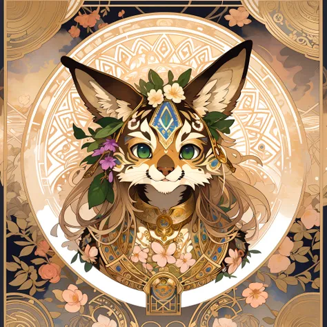 highres, top quality, best quality, paid reward available, High-quality illustrations by Alfons Mucha, unparalleled masterpiece, perfect artwork, absurdres, logo mark, stamp, Geometric pattern, vector-art, masterpiece(kemono, furry anthro)flower,