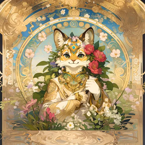 highres, top quality, best quality, paid reward available, High-quality illustrations by Alfons Mucha, unparalleled masterpiece, perfect artwork, absurdres, logo mark, stamp, Geometric pattern, vector-art, masterpiece(kemono, furry anthro)flower,