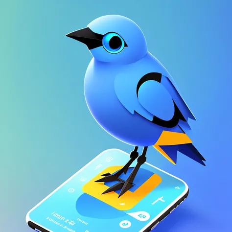 A blue bird sits on top of a blue chatbot, Robotic birds, 3D icons for mobile apps, Mobile app art, 4 k, background artwork, Move mobile app assets, Stylized digital illustration, Stylized 3 D, 3 d epic illustrations, Stylized game art,App icon