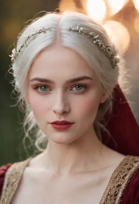 (((a deep reddish wound crosses her left cheek))) fair complexion, woman around 19 years old, natural white hair, distinctive green eyes, wearing kohl, slender and graceful, beautiful, candlelight in a medieval setting, ultra sharp focus, realistic shot, m...