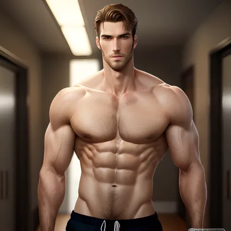 tall, handsome face man with six pack muscles and exposed genitals and have a cum