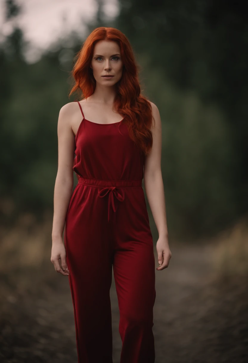 1 Girl Red Hair Jumpsuit, full entire body