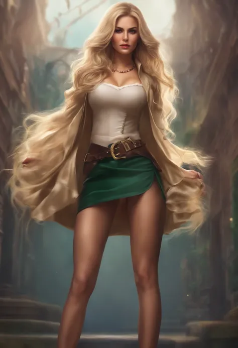 blonde hair brown eyes supermini skirt wearing hips visible in the middle with breasts removed