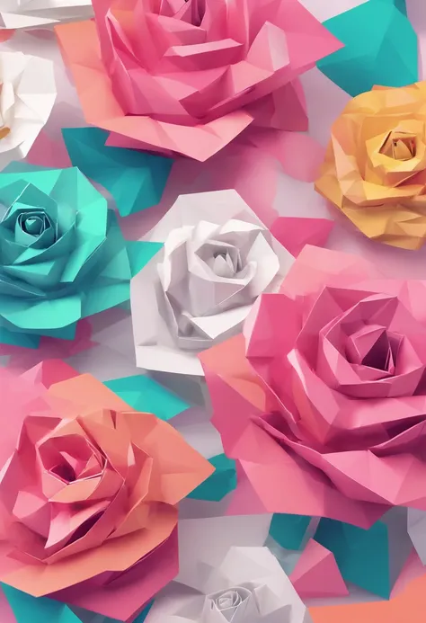 roses, Paper cutting art style, Neon Candy Color, It features a simple, Stylish, Bright, White space, 。.3D, redshift, Arnold Renderer, high detailing, High quality, 8K