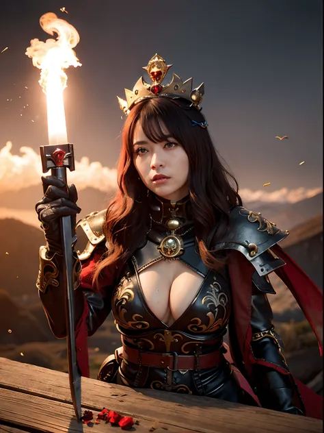 (Bleeding from the head), Professional , ​masterpiece、top-quality、photos realistic , depth of fields （Gemstone Black Metal Body:1.4),(Matte Black、Toostock、（cleavage of the breast）、（(Random Hairstyles 1.5),Dark Fantasy,）explosions、intense fighting、Blood on ...